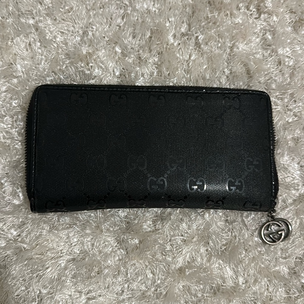Authentic Gucci Black GG Vinyl Zipper Wallet